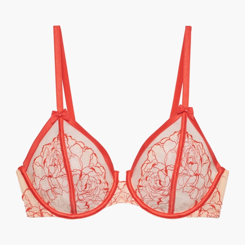Savage x Fenty Unlined Red & Tan Lace Bra
